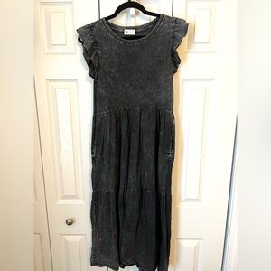 Acid Wash Ruffle Sleeve Dress